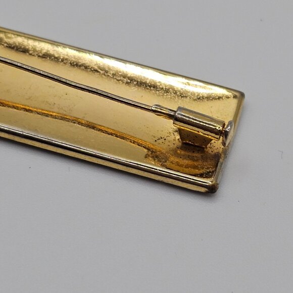 VTG Brooch Gold Plated Black Tone Italian Damascene Floral Bird Rectangular Pin - Picture 7 of 9